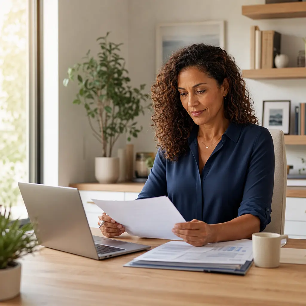 A high-income professional reviewing 401(k) plan documents at a modern desk, representing the planning complexity of mega-backdoor Roth contributions and in-plan conversions.