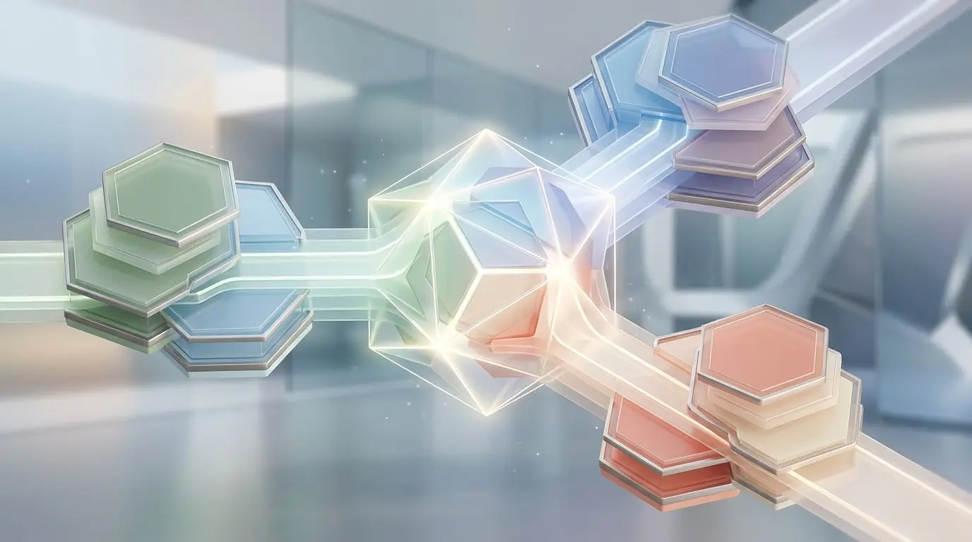 Abstract nested geometric shapes merging together to represent multiple accounts combining into one portfolio.