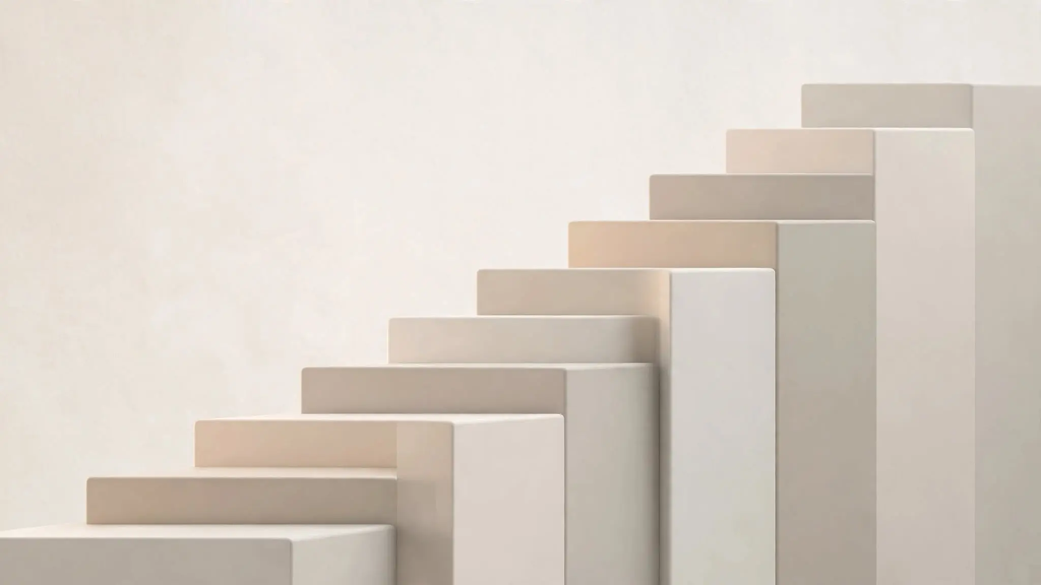 Minimalist geometric steps ascending in clean progression, suggesting structured ladder concept.